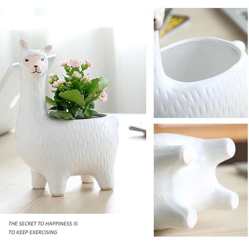 Nowy kreatywny biały alpaka doniczka ceramiczny wazon soczysty doniczkowy zielony, robić domu roślin Słodki kreskówka z roślinami i zwierzętami garnek dekoracji prezent