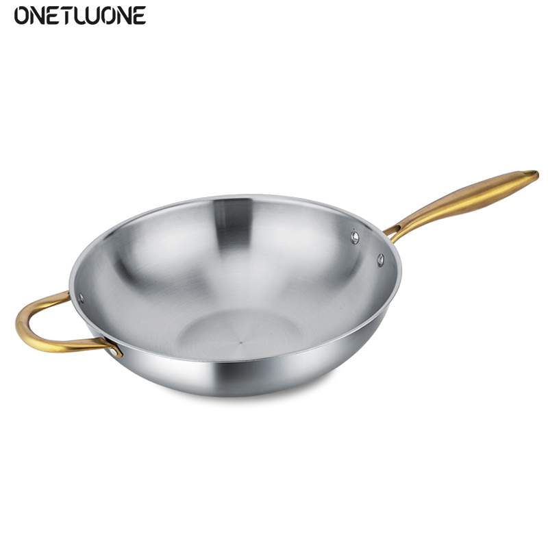 Wok non-stick 304 rustfrit stål husholdning ingen belægning mindre røg multifunktion induktion komfur gas til madlavning wok