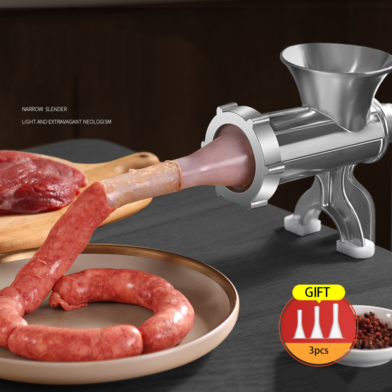 Broyeur à viande et remplisseuse de saucisses en métal 2 en 1, 3 buses fixées sur la table, appareil manuel de cuisine