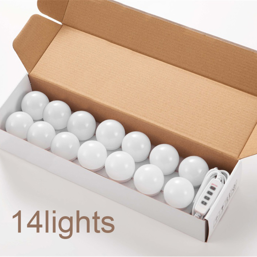 Hollywood Makeup Vanity Mirror Light Stick On Adjustable 3 Colors LED USB Bulbs String Stepless Dimmable Lamp: Warm White