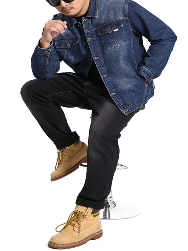 Fall plus size denim jacket 4XL-8XL bust 143CM plus size men's lapel pocket single breasted loose casual denim jacket: Blue / 8XL