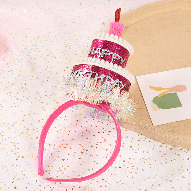 Diadema de feliz cumpleaños para niña y mujer, diadema para pastel, corona para , accesorios para el cabello, rosa brillante, roja
