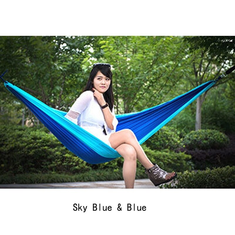 Parachute double hammock hanging bed Nylon durable ultra-light Sleeping Bed Swing Outdoor Camping tent Travel 2 Persons 2.7x1.4m: skyblue blue