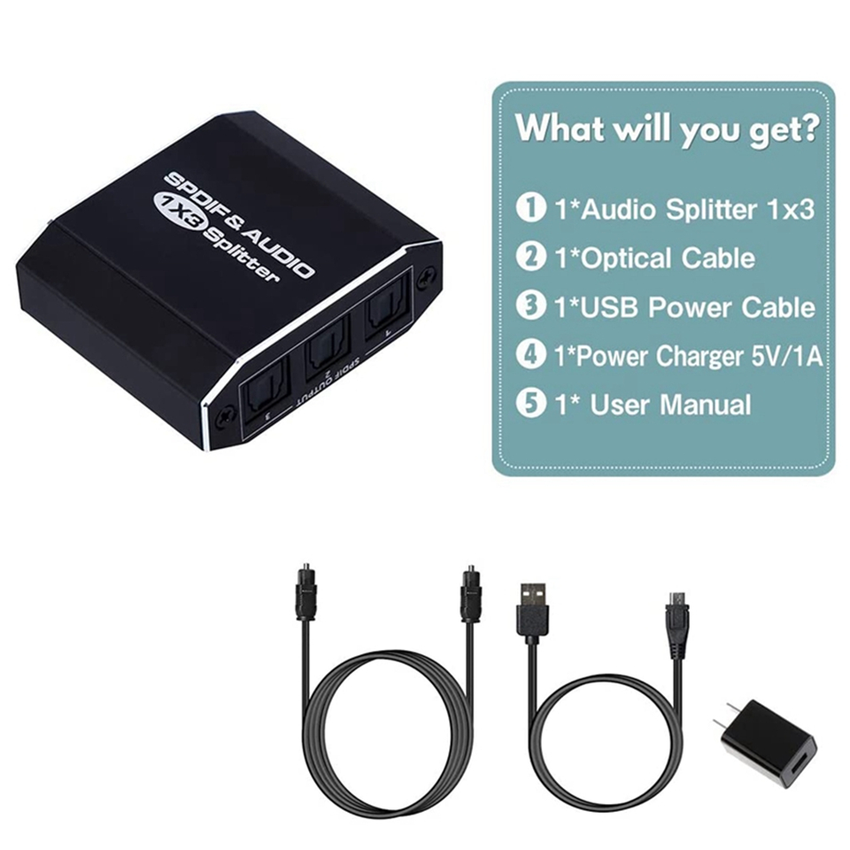 Répartiteur Audio à Fiber optique numérique SPDIF Toslink 1 en 3 sorties 1x3 avec câble optique pour Dolby Digital DTS 5.1 PCM LPCM