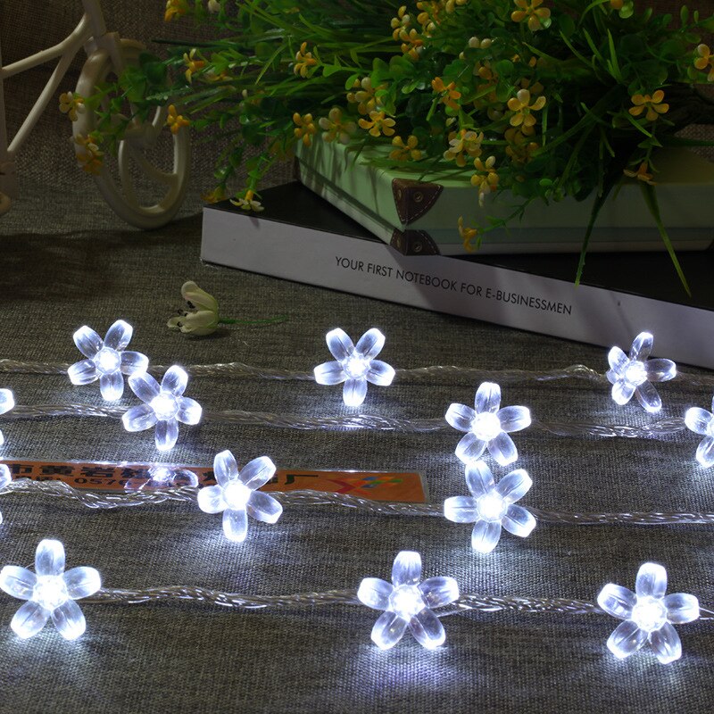 LED Cherry Blossom Battery-operated Garland Year Decorations Christmas Lights for Home Festoon Led Lights Fairy Lights: White / 1m 10Led