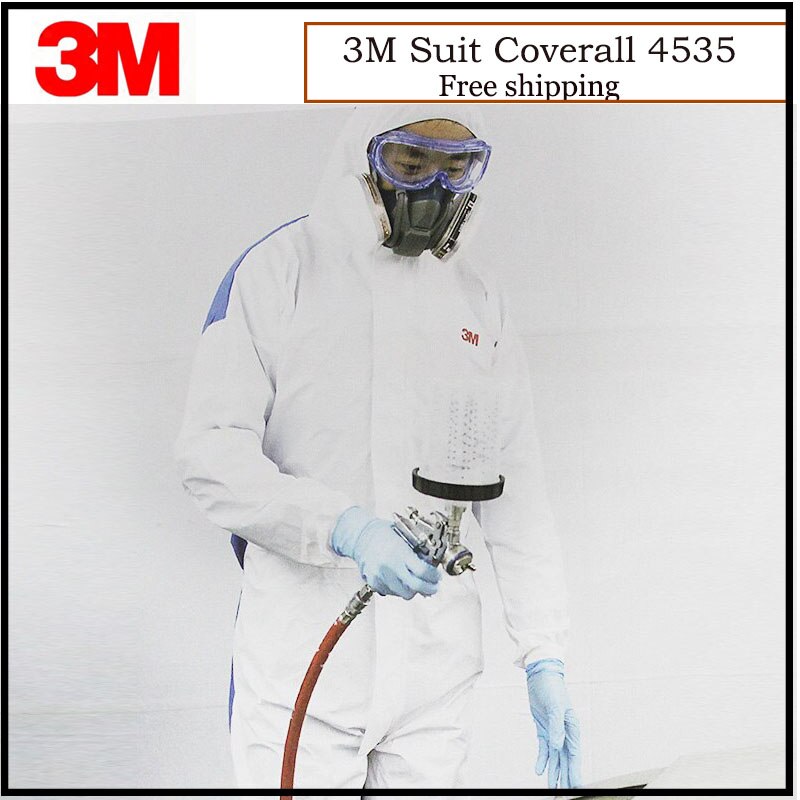 3M 4535 Chemical Coveralls Hooded Protective Elastic Waist Clothing Against Dry Particles/Chemical Splash H020109