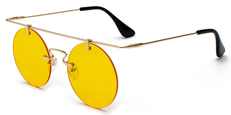 Peekaboo retro runde sonnenbrille männer randlose Gold schwarz gelb frauen rot linse sonnenbrille unisex Jahrgang flache oben metall: Gold mit Gelb