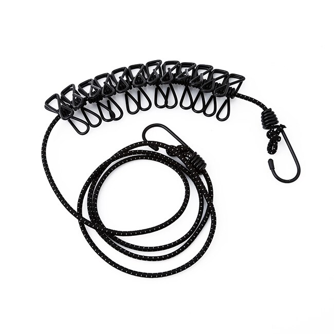Elastisk vaskesnor med 12 klips reise bærbar uttrekkbar klessnor hjemmesokker undertøy kleshenger  ic973406: Svart