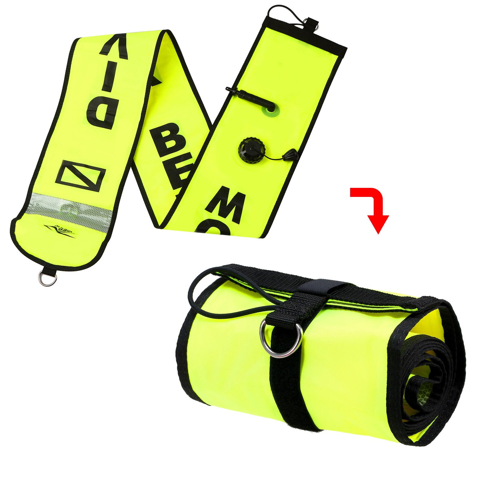 3.9ft Scuba Diving Surface Marker Buoy Float Inflatable Safety Signal Tube Drogue with 49.2ft Line Alloy Finger Spool Reel Clip