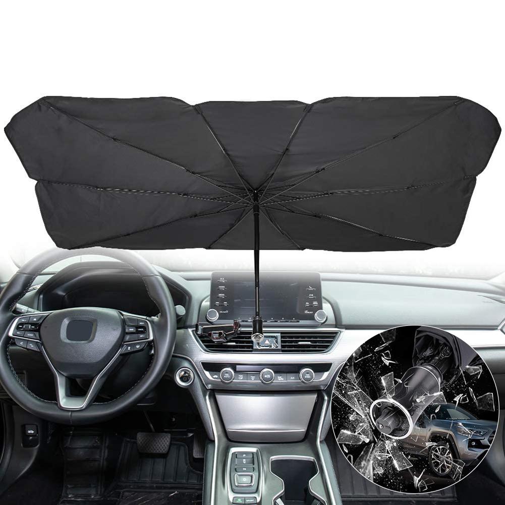 2-In-1 Auto Auto Voorruit Zonnescherm Bescherming Paraplu Veiligheid Noodhamer Paraplu-Type Zonnescherm Voertuig zon Blok Schaduw