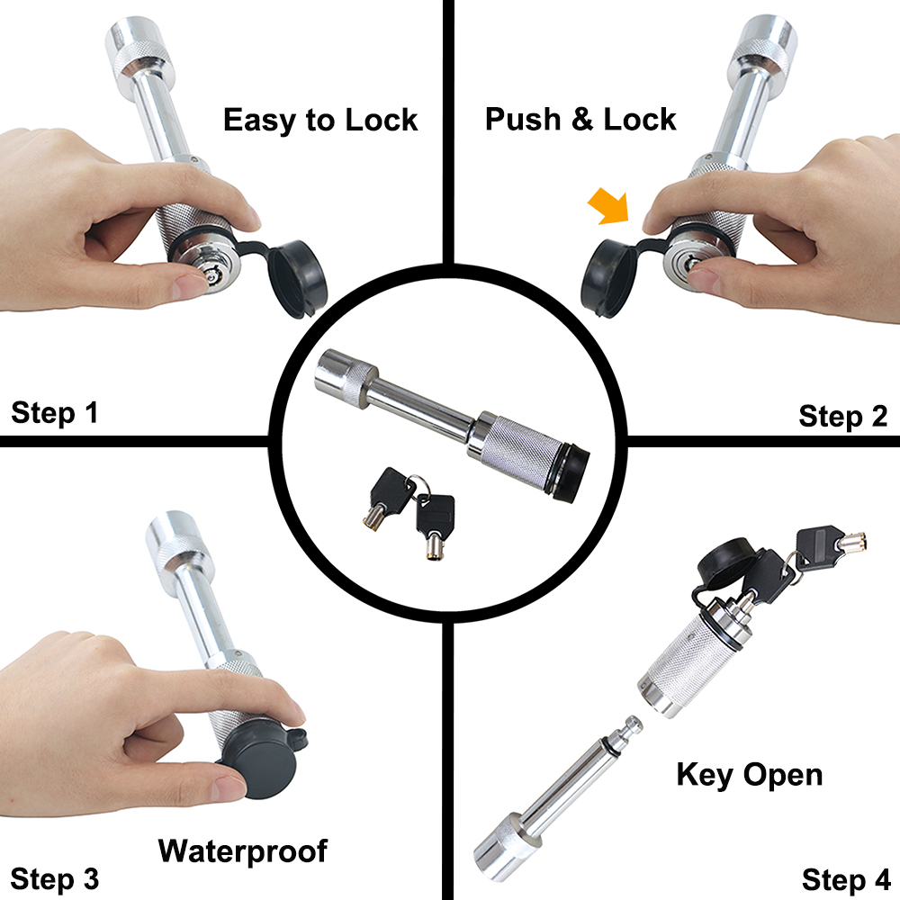 Trailer Hitch Lock Diameter 5/8" (1.59cm) Chromed Hitch Pin For Class Iii, Iv, V Hitches, Receiver Lock