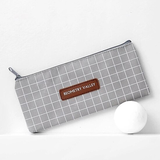 Wave Point Grid Girls Student Pencil Case School Pencil Case for Girl Boys Stationery Canvas Black Pencil Bag Box estojo escolar: C Gray grid