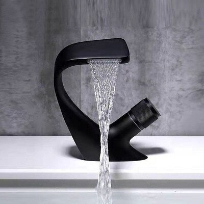 Badeværelsesudstyr vægmonteret håndvaskarmatur sort vaskemåtte enkelt hul og kold blandingshane køkken vandfaldskran: D