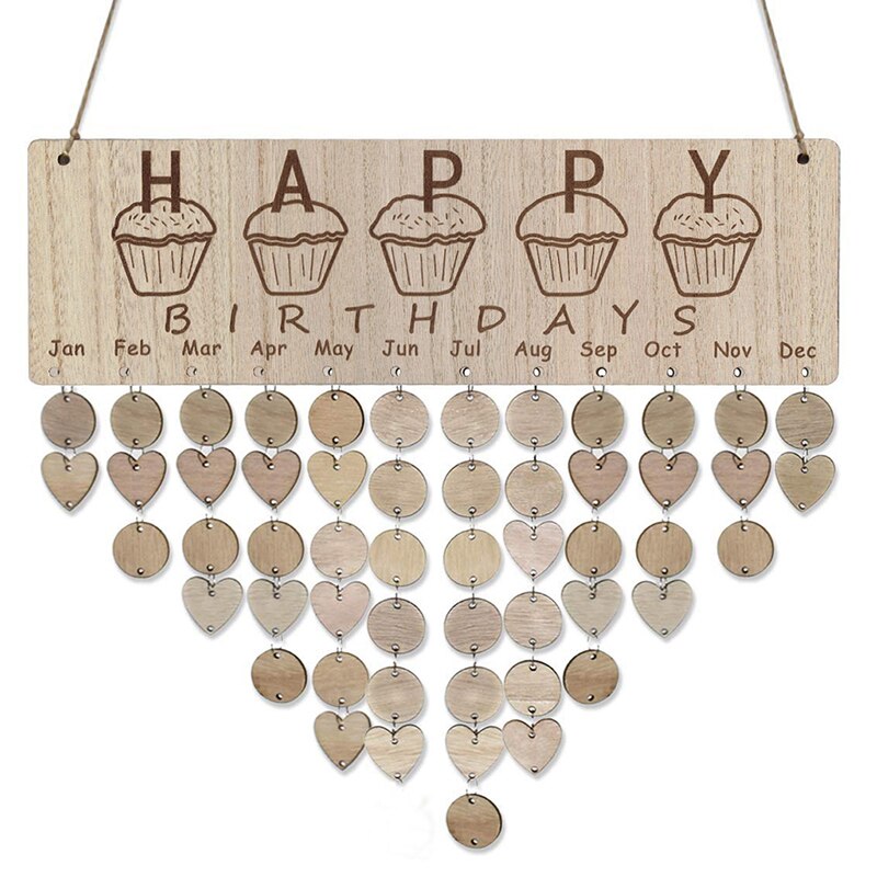 Calendrier de rappel d'anniversaire en bois, pour la famille et les amis, Plaque murale suspendue, signe,: JM01063
