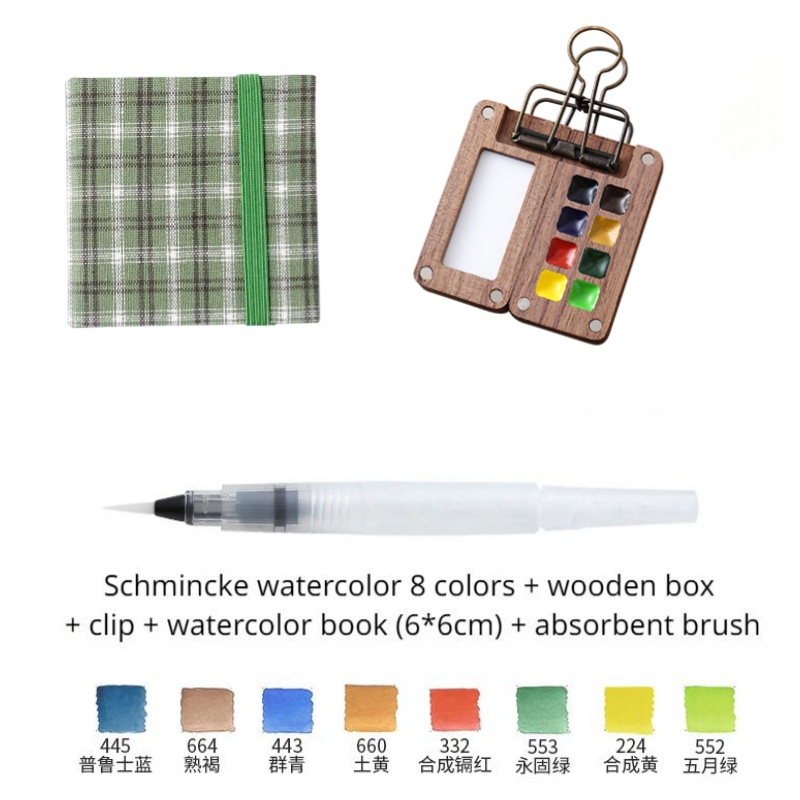 Portable Travel Watercolor Set Schmincke Watercolor 8 Colors Mini Walnut Paint Box Sketchbook Student Outing Art Supplies: Red
