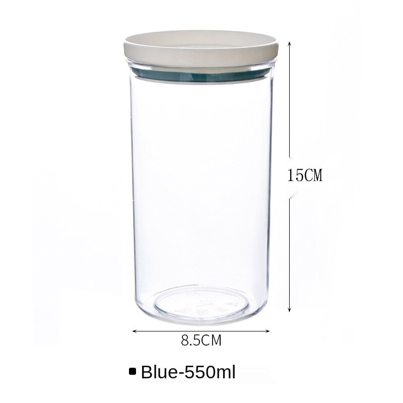 Sealed Cans Moisture-proof Storage Food-grade Grain Boxes Plastic Transparent Bottles Rice Container Smell Proof Kitchen Jars: Blue Circle 550 ml