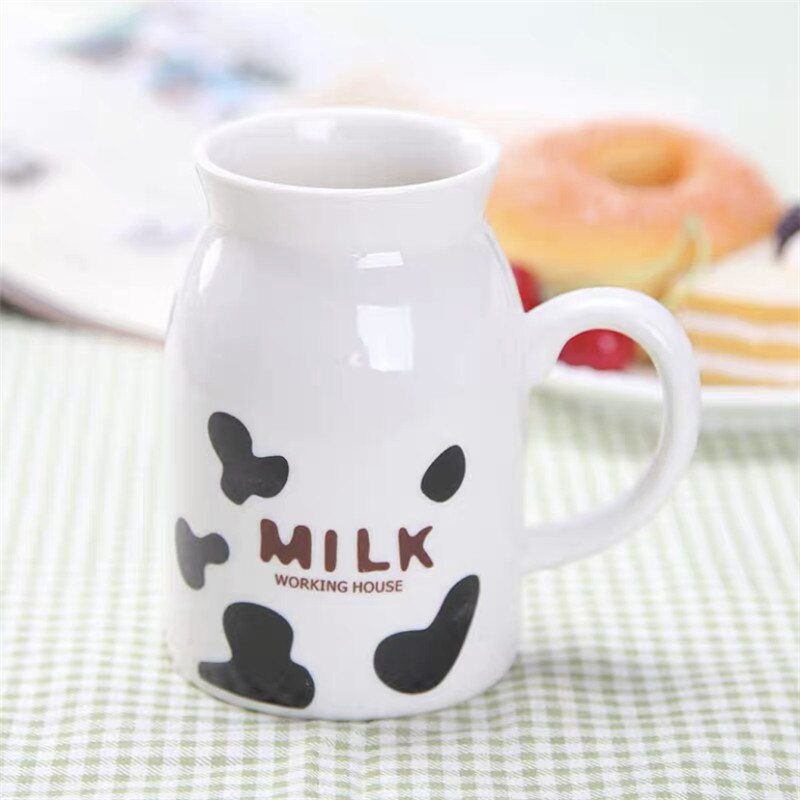 Cartoon Cute Cow Pattern Ceramic Coffee Mug Porcelain Couple Breakfast Milk Cup Retro Simple Office Teacup Drinkware: B / 250ml