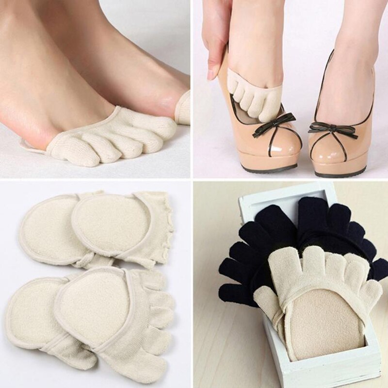 Hælefri liner bomuldssokker silikone skridsikker foring åben tå strømpe med usynlig forfod pude fodpude sokker smertelindring