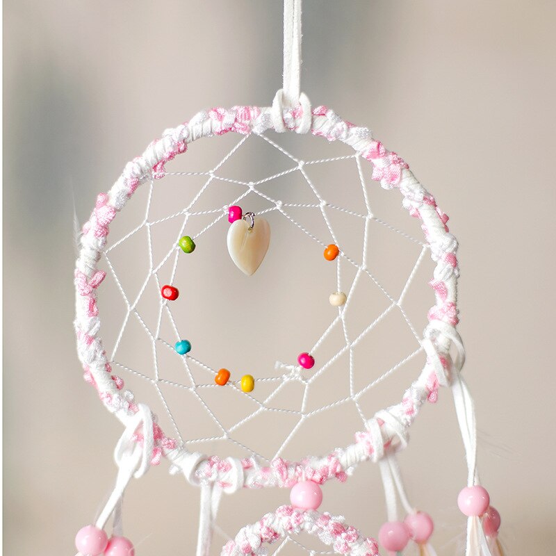 Colgante de cascabeles de atrapasueños rosa para mujer, colgante, carillones de viento, decoración de interior, indio, Montero, I1013
