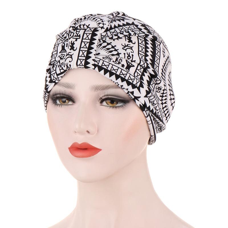 Muslimske hodeplagg caps trendy skrive ut dame uformelt turban panser floral myk bomull tøye ut india pakke inn hode skjerf indre hijabs: Hvit
