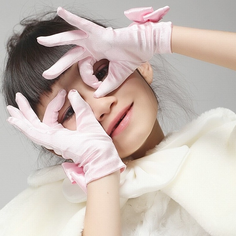 Gants en Satin pour petites filles, accessoires de mariage, de fête, de fête, de cérémonie, de nœud papillon, courts