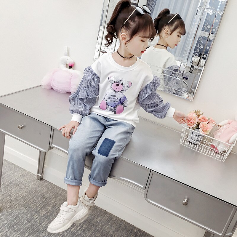 Teenagepiger leggings patchwork piger jeans bukser efterår børn blyantbukser børn baggy bukser til 3 6 8 10 12 år