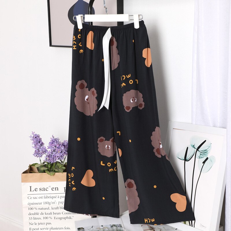 Pantalon en coton respirant pour femmes, imprimé Floral, jambes larges, cordon de serrage, vêtements de maison, Long, été: 11