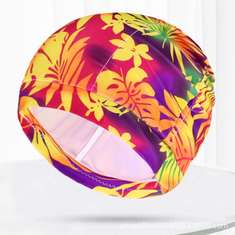 1Pc Hoge Elastische Badmuts Mannen Vrouwen Gratis Grootte Solid Bloemen Gedrukt Lange Haar Sport Zwemmen Zwembad Hoed Nylon tulband: 08