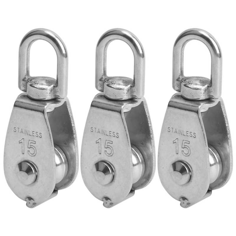 LEONTOOL 5 Stuks M20 Enkele Katrol + 5 Stuks Veerkarabijnhaken – 304 Roestvrij Staal, 360° Draaibaar, Max. 75 Kg – Voor Fitness, Hijsen, Waslijnen En Meer