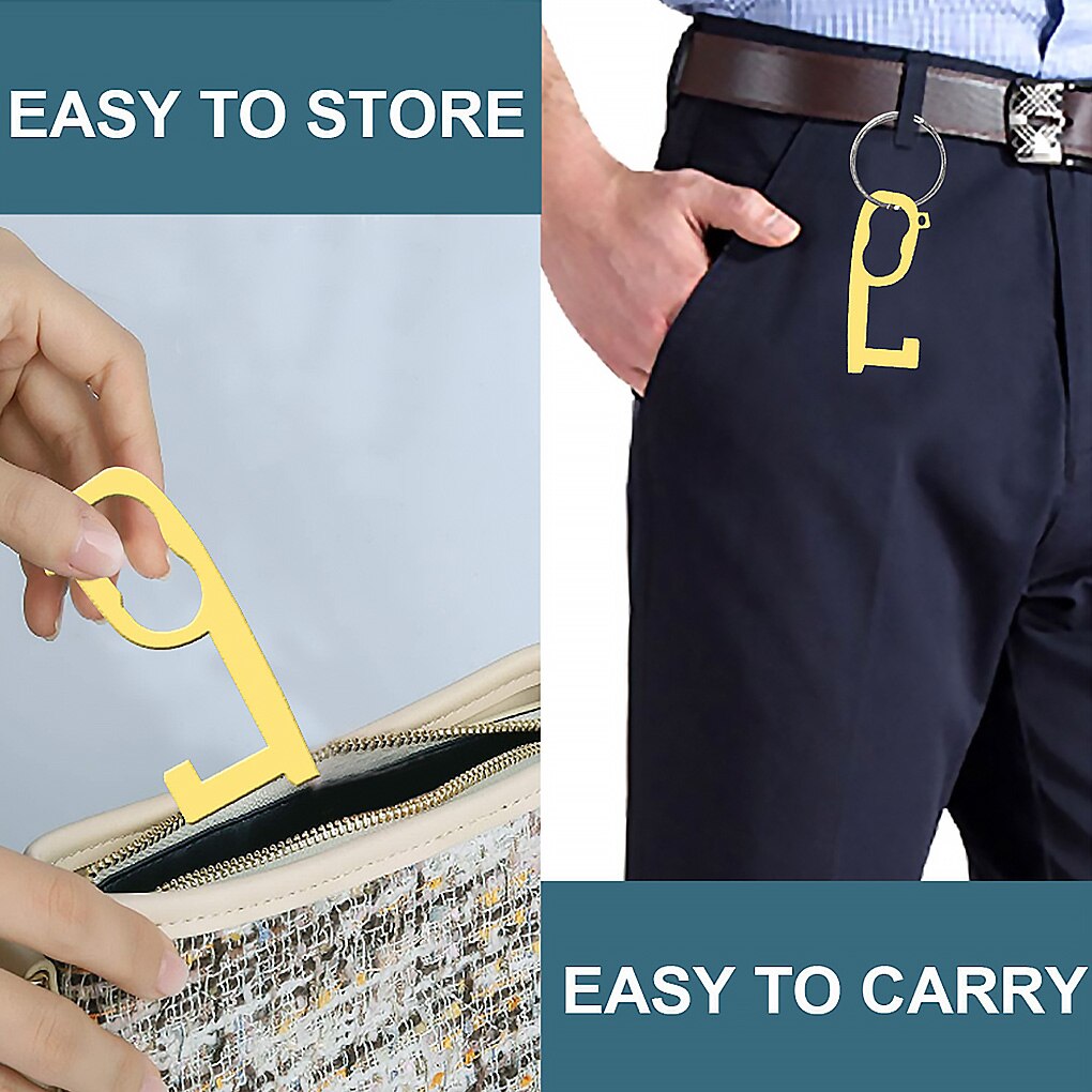Avoid Contact Door Handle Puller Key Shaped Portable Metal Elevator Button Press Contactless Tool