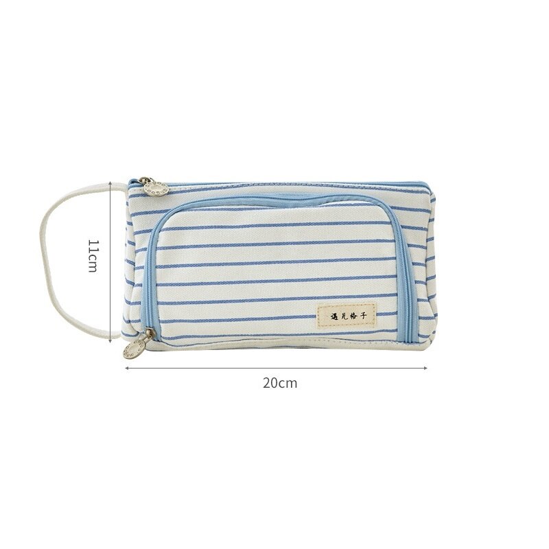 Angoo Special Grid Pen Pencil Case, Multi Slot Plaid Storage Bag, Big Organizer for Students Art Tool Kits: Stripe