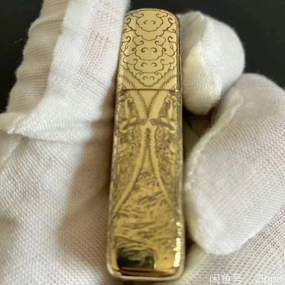 Zippo-tändare i guldfärgad mässing, vindtät buddha-samling i låda