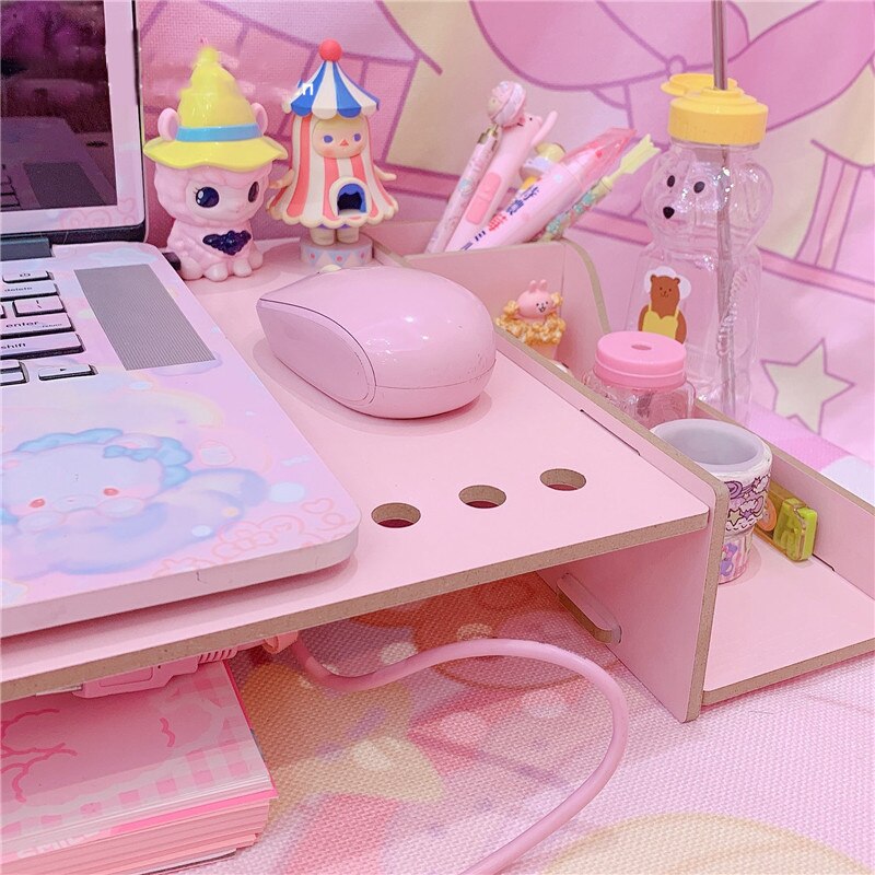 Roze Houten Computer Monitor Verhogen Rack Laptop Verhogen Storage Box Office Desktop Computer Opbergrek Kantoor Accessoires