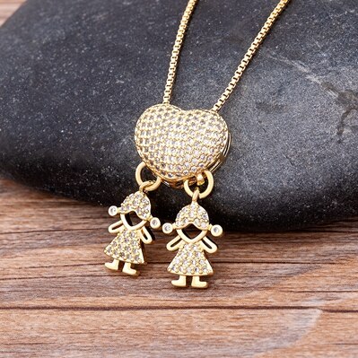 Girl Boy Pendant Charm Gold Color Heart Shape Chain Necklaces Women Girls Best Party Wedding Year Jewelry: Girl and Girl