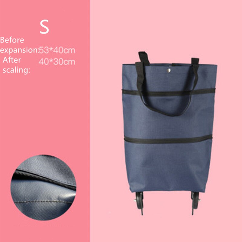 Oxford Folding Shopping Bag Shopping Cart Wheels Bag Small Pull Cart Women's Buy Vegetables Bag Shopping Organizer Tug Package: Navy S
