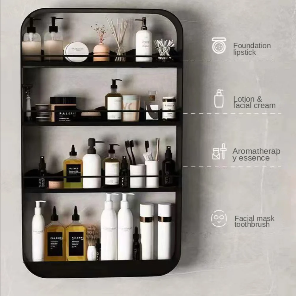 Badezimmerregale, Küche, Wandmontage, Aufbewahrungsregal, stanzfreie Toilettenregale, Organizer, mehrstöckige Toilettenartikel, Kosmetikregale