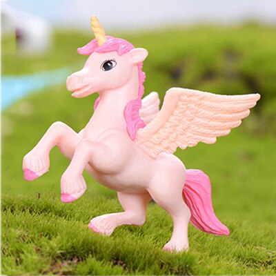 Moderne harpiks dyredekorationer bord fe have miniature figurer enhjørning flamingo jule hjemmedekoration tilbehør: Enhjørning vinge pink