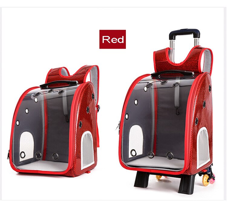 Huisdier Trolley Rugzak Carrier Voor Kat Draagbare Buiten Transparante Cat Carrier Beide Schouders Knapzak Ventilatie Trekstang Doos: Rood / Without tie rod