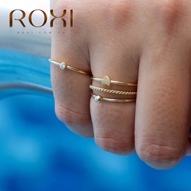 Roxi adorável coração anéis de casamento para mulheres meninas anillos minimalismo bague 925 anel de prata esterlina moda jóias pierscionki