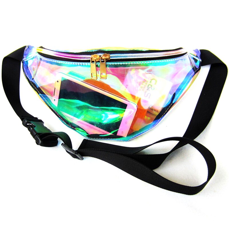-Punk Lady Girl Retro Rainbow Transparent Bum Women Purse Waist Bag