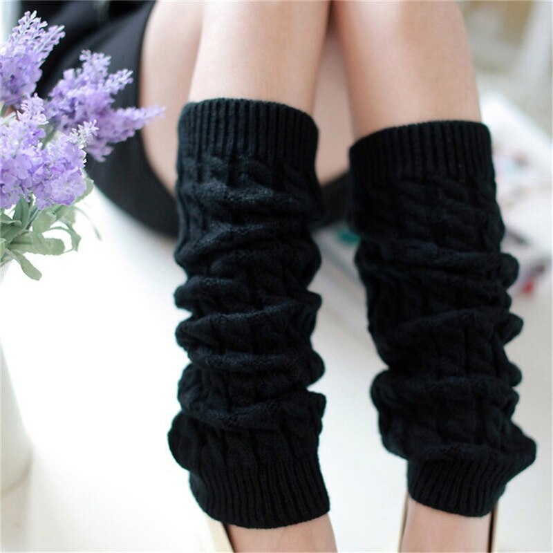 Kvinder vinter varmere ben sokker strikket hæklet 5 farver lange sokker: Sort