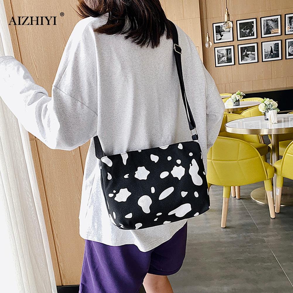 Populär enkel kvinnlig daglig väska kvinnor komjölkmönster crossbody väska kvinnlig canvas resor daglig axelpåse