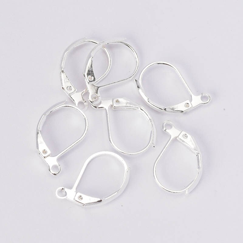 50 Stks/partij 15X10 Mm Zilver Goud Franse Lever Earring Haken Draad Instellingen Base Hoops Oorbellen Voor Diy sieraden Maken: Silver