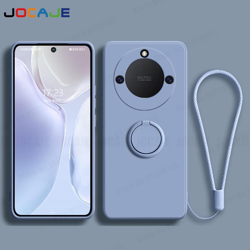 Coque en Silicone liquide pour Huawei Honor X7B X8B X9B, support d'anneau, étuis de téléphone pour Honor X9B X8B X7B, housse souple avec lanière: ABS / Kaki
