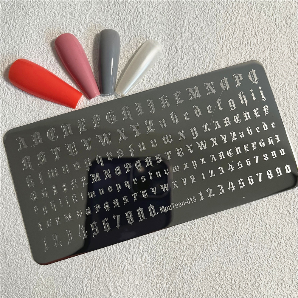 Gothic Alphabet Stamping Plate Gothic Letter Nail Plate Art Letters Nail Stamp Plate Mouteen-014: Dark Grey