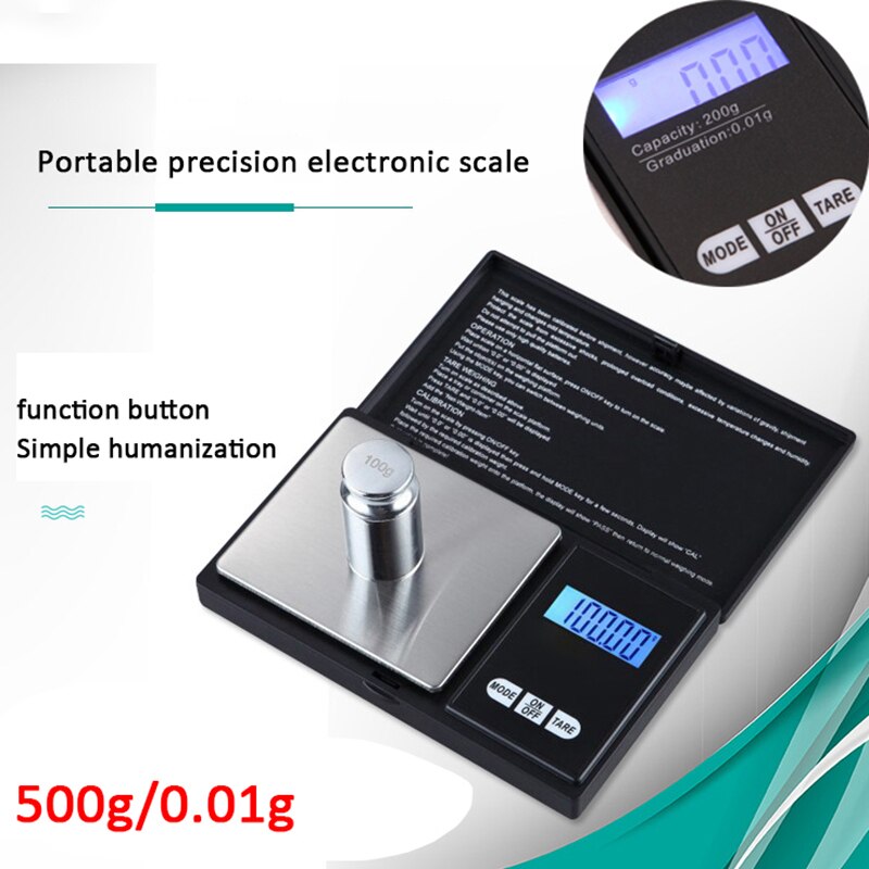 Urijk 0.01/0.1G 100G-1000G Lcd Mini Pocket Precieze Digitale Keukenweegschaal Sieraden Gold Balans weging Gram Elektronische Weegschalen: 500g-0.01g Black