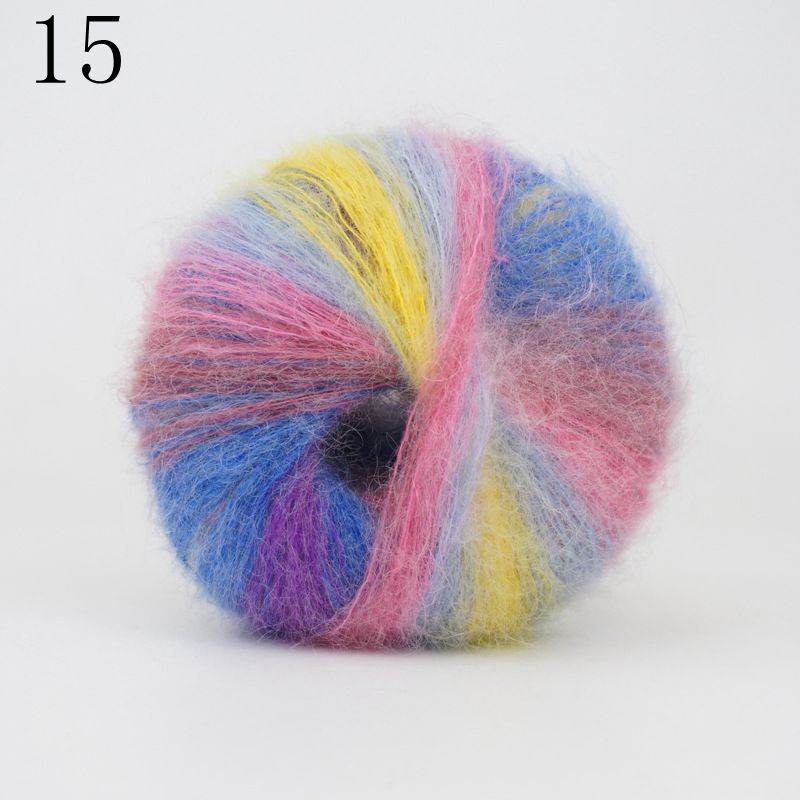 25g/ mye kamgarn myk regnbue farge mohair garn nøster hånd strikke maling farget hekle garn: 15