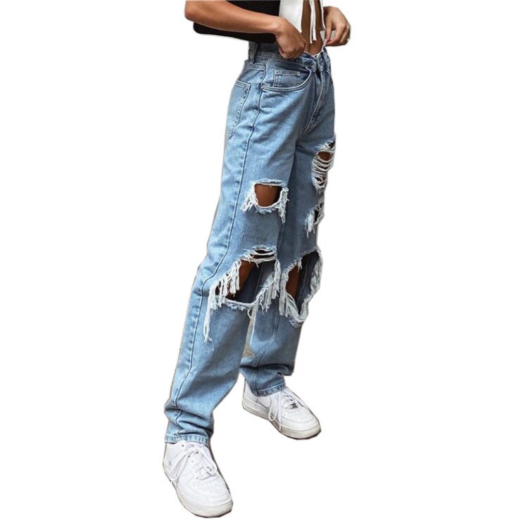 Zerrissene Jeans retro schlank gewaschen hosen lässig Straße Stil Denim blau nähte Super strecken Schlauch männer und frauen Joggen