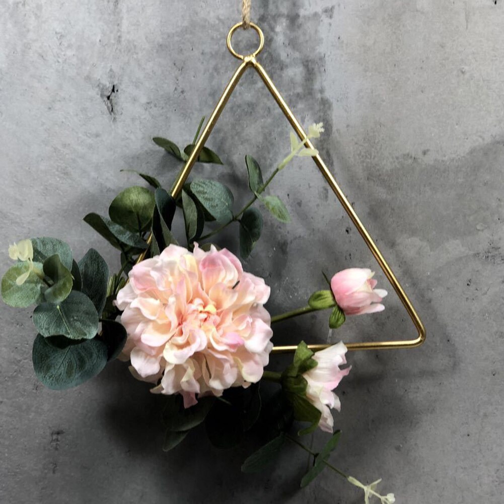 3PCS Cilected Flower Hanging Hoop Wreath Geometric Round Triangle Square Frame Artificial Flower For Wedding Backdrop Wall Decor