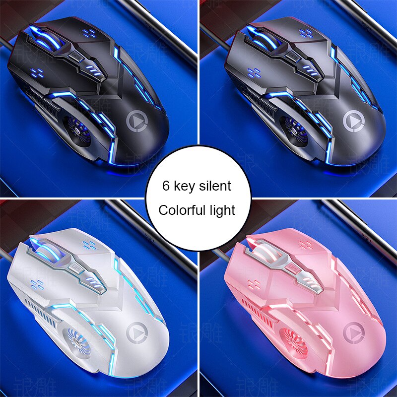 Spelmus usb kabelansluten 4- hastigheter 3200 dpi rgb led-ljus 6 tangentknappar spelmöss för pubg dator bärbar dator tyst mus 6d